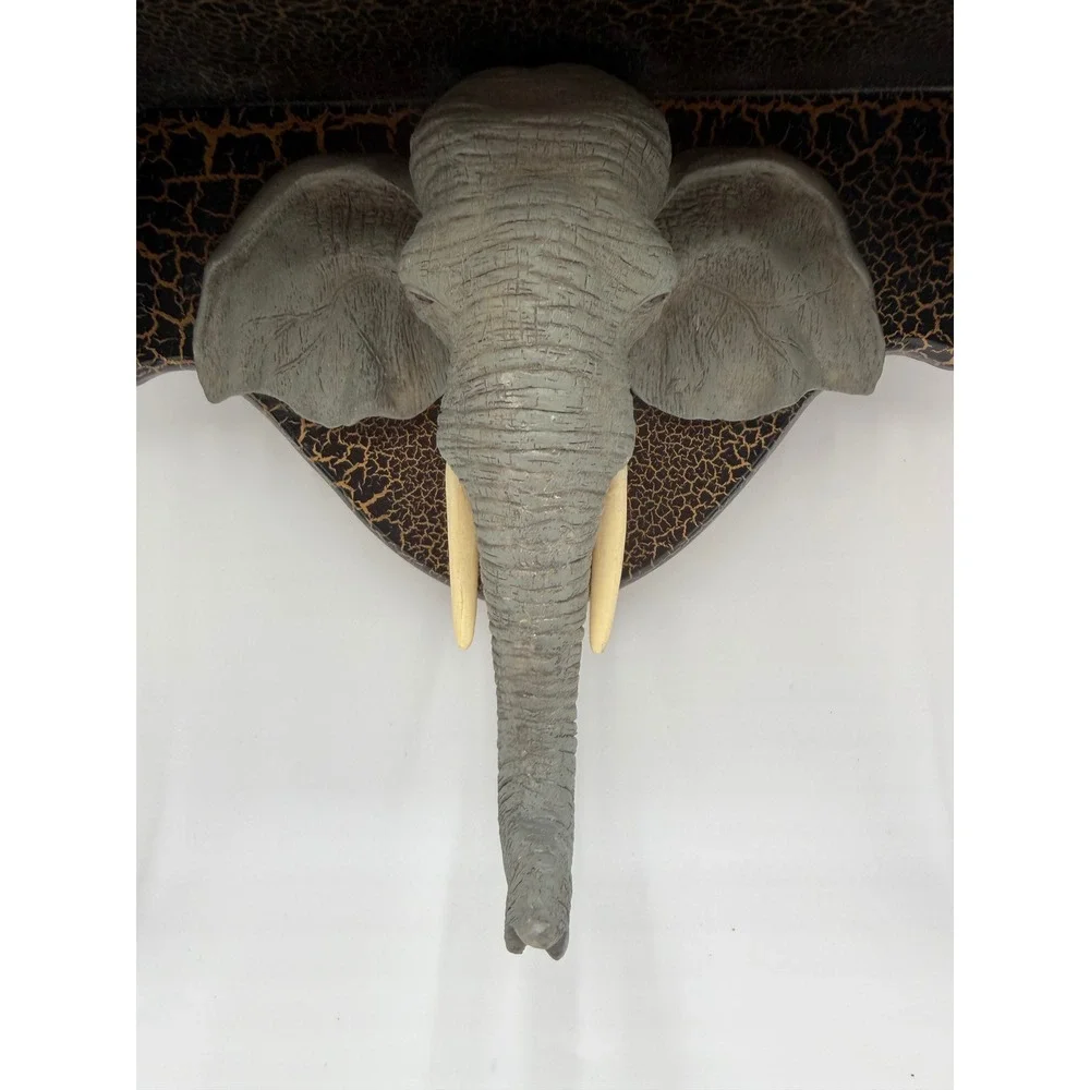 Vintage Elephant Head Wall Shelf Black Gold Crackle Safari Decor Floating Shelf